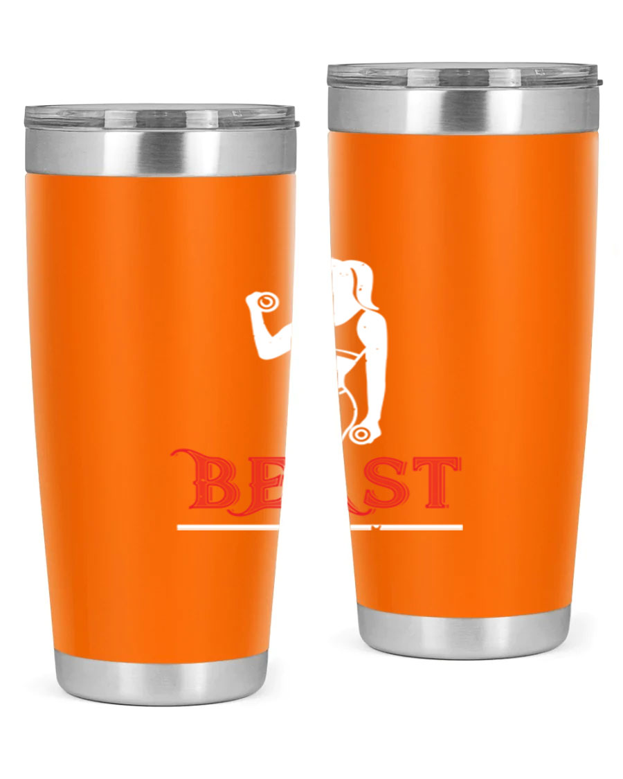 Beast 102# Gym Tumbler in stainless steel, showcasing its double wall vacuum design and drink-thru lid, perfect for hot and cold beverages.