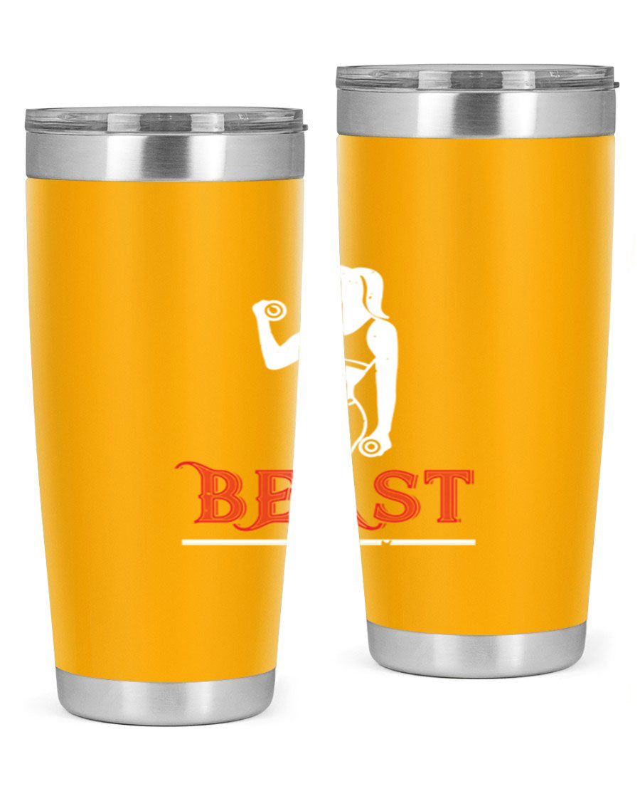 Beast 102# Gym Tumbler in stainless steel, showcasing its double wall vacuum design and drink-thru lid, perfect for hot and cold beverages.