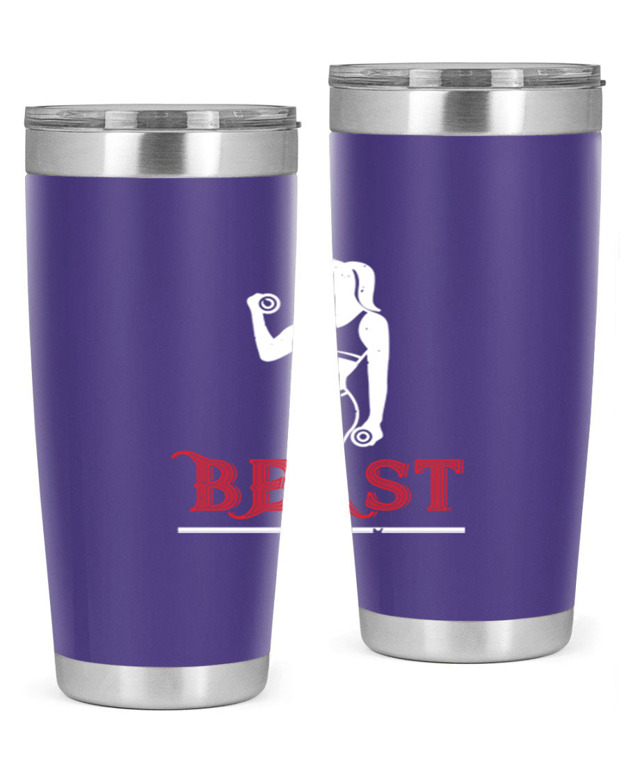 Beast 102# Gym Tumbler in stainless steel, showcasing its double wall vacuum design and drink-thru lid, perfect for hot and cold beverages.