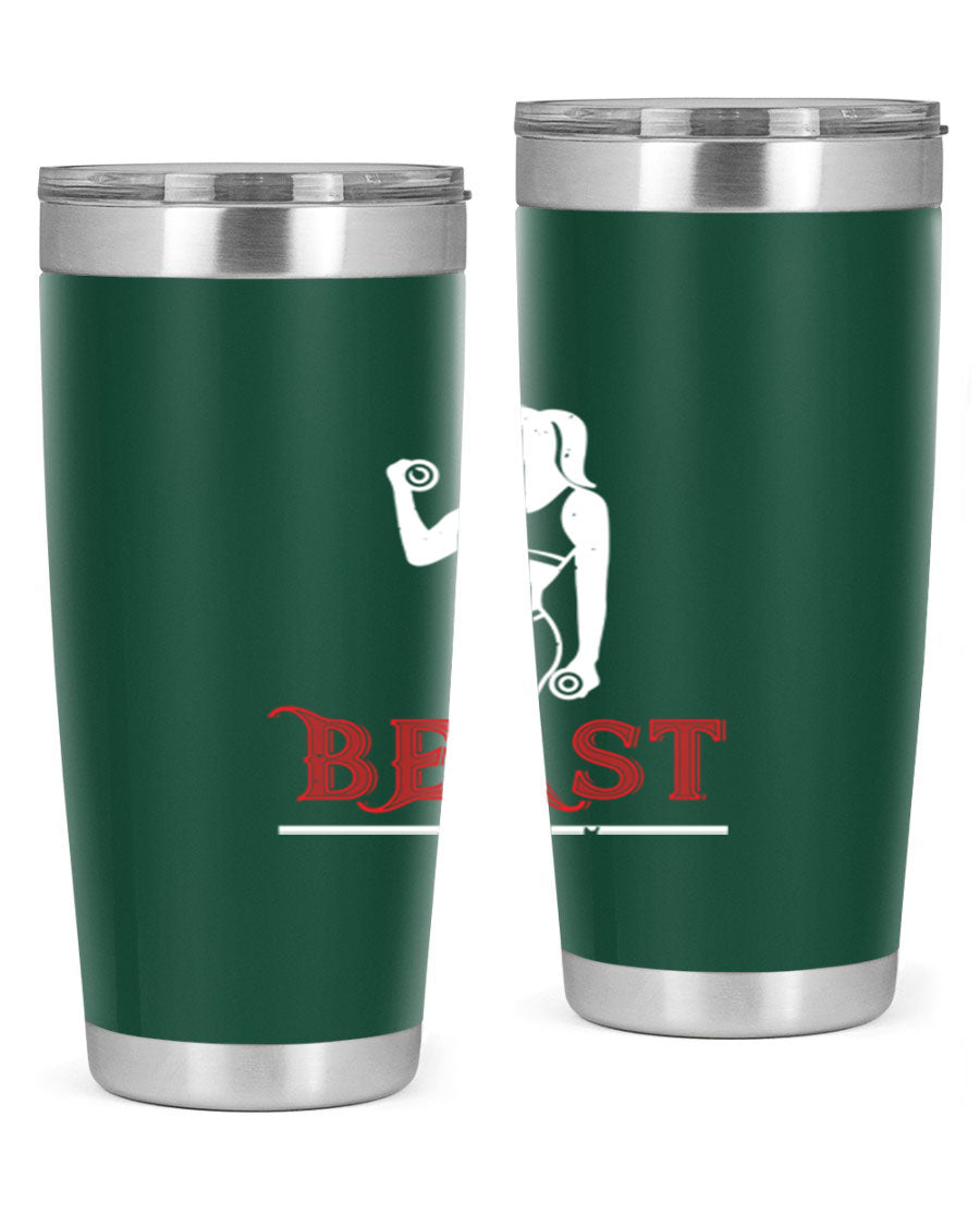 Beast 102# Gym Tumbler in stainless steel, showcasing its double wall vacuum design and drink-thru lid, perfect for hot and cold beverages.