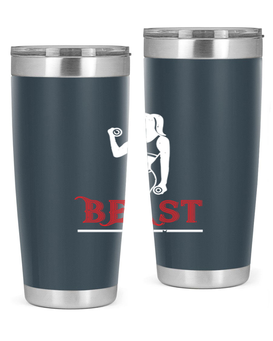 Beast 102# Gym Tumbler in stainless steel, showcasing its double wall vacuum design and drink-thru lid, perfect for hot and cold beverages.