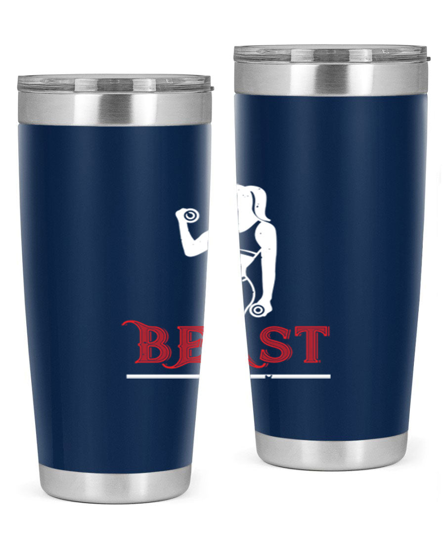 Beast 102# Gym Tumbler in stainless steel, showcasing its double wall vacuum design and drink-thru lid, perfect for hot and cold beverages.