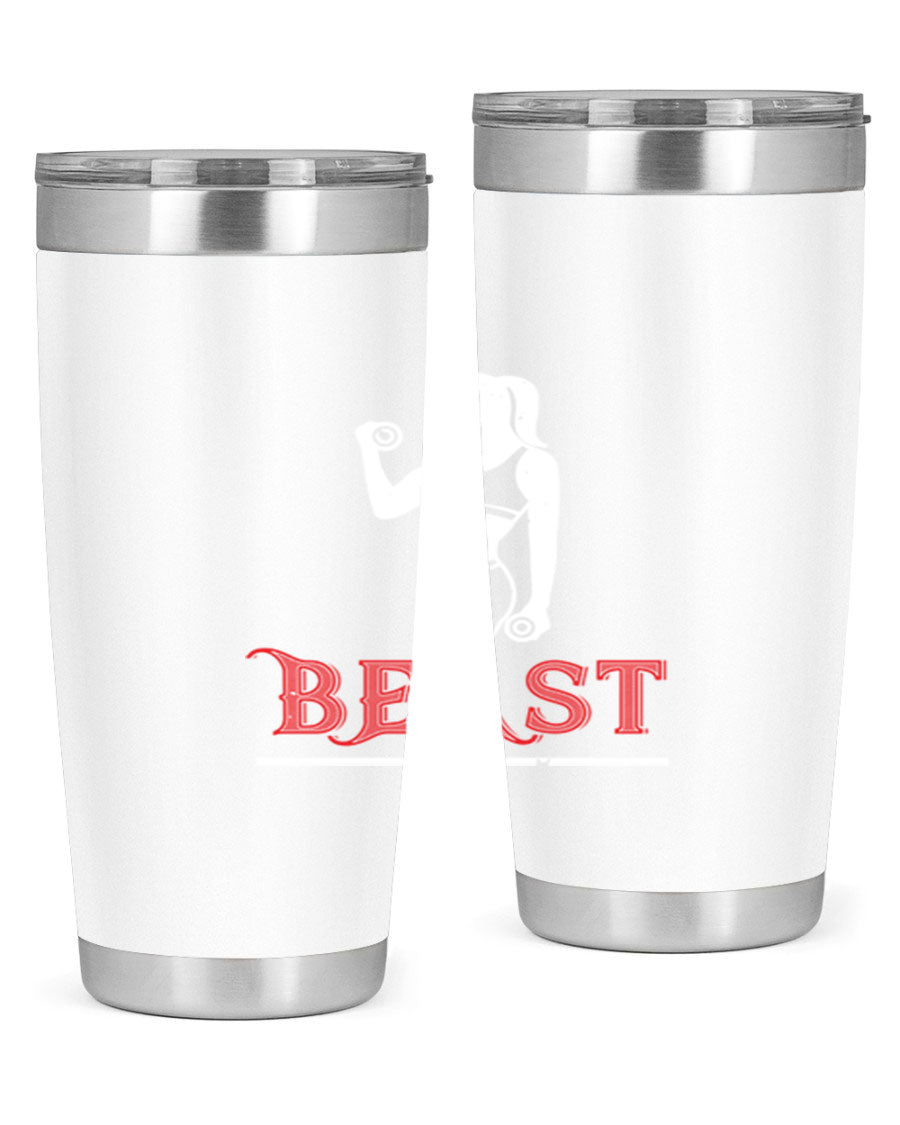 Beast 102# Gym Tumbler in stainless steel, showcasing its double wall vacuum design and drink-thru lid, perfect for hot and cold beverages.