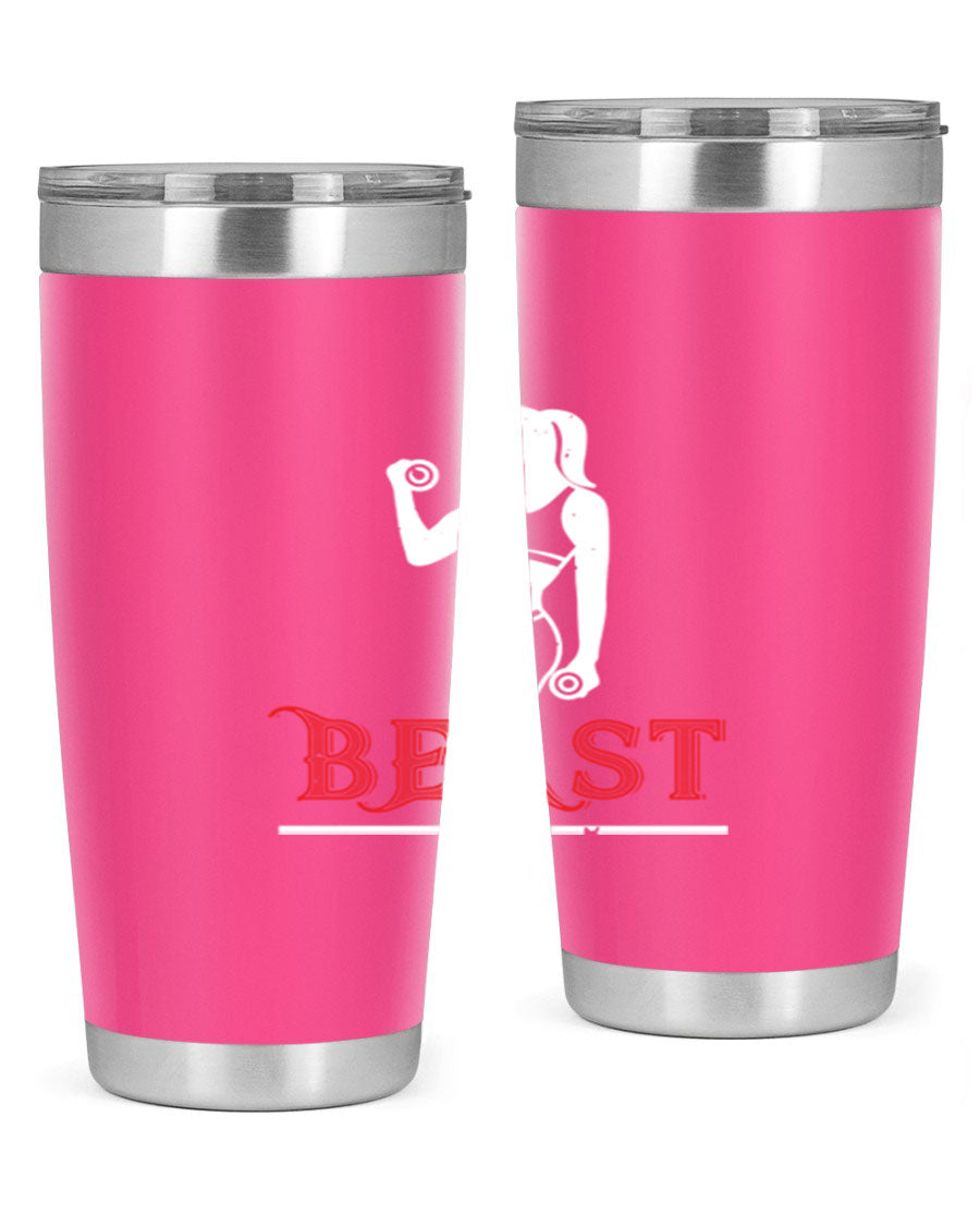 Beast 102# Gym Tumbler in stainless steel, showcasing its double wall vacuum design and drink-thru lid, perfect for hot and cold beverages.
