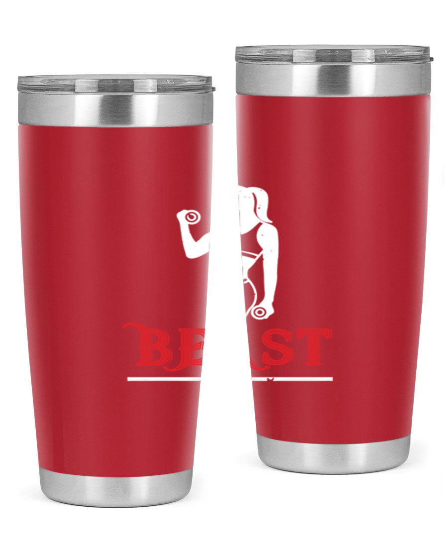 Beast 102# Gym Tumbler in stainless steel, showcasing its double wall vacuum design and drink-thru lid, perfect for hot and cold beverages.