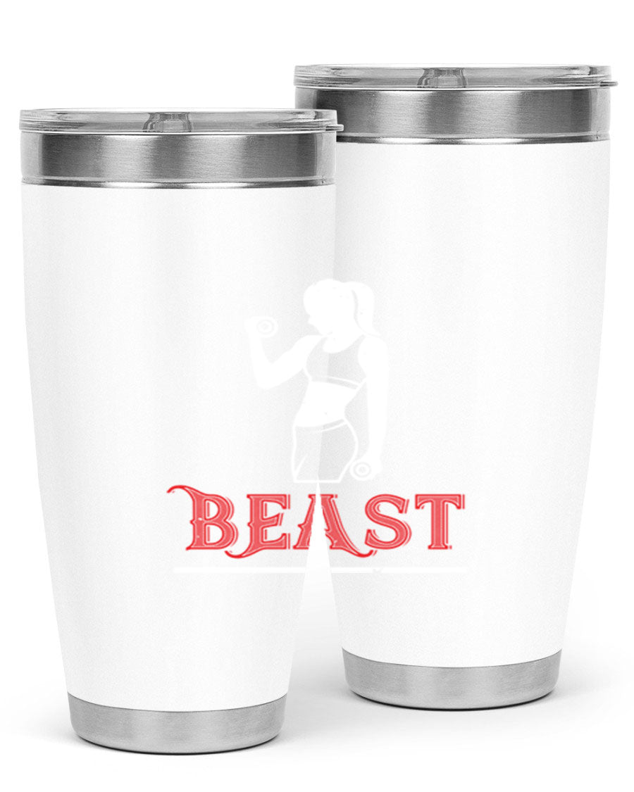 Beast 102# Gym Tumbler in stainless steel, showcasing its double wall vacuum design and drink-thru lid, perfect for hot and cold beverages.