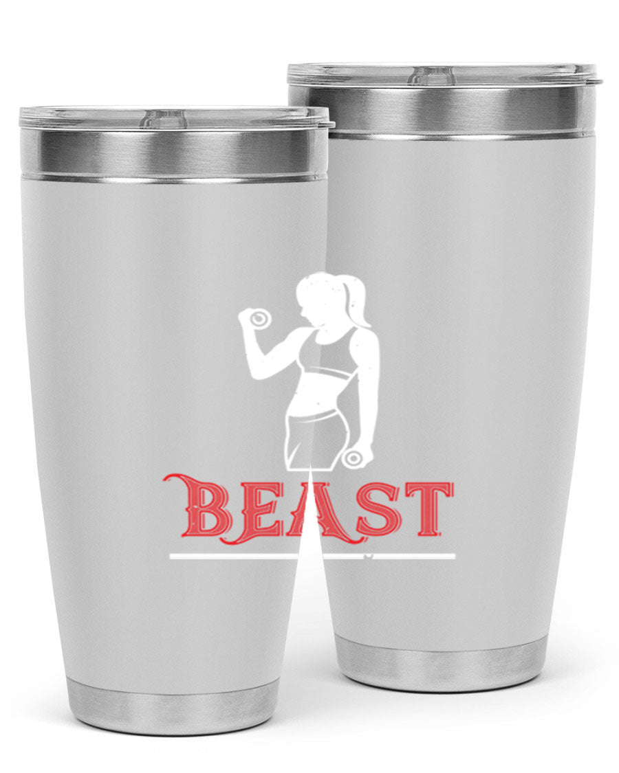 Beast 102# Gym Tumbler in stainless steel, showcasing its double wall vacuum design and drink-thru lid, perfect for hot and cold beverages.