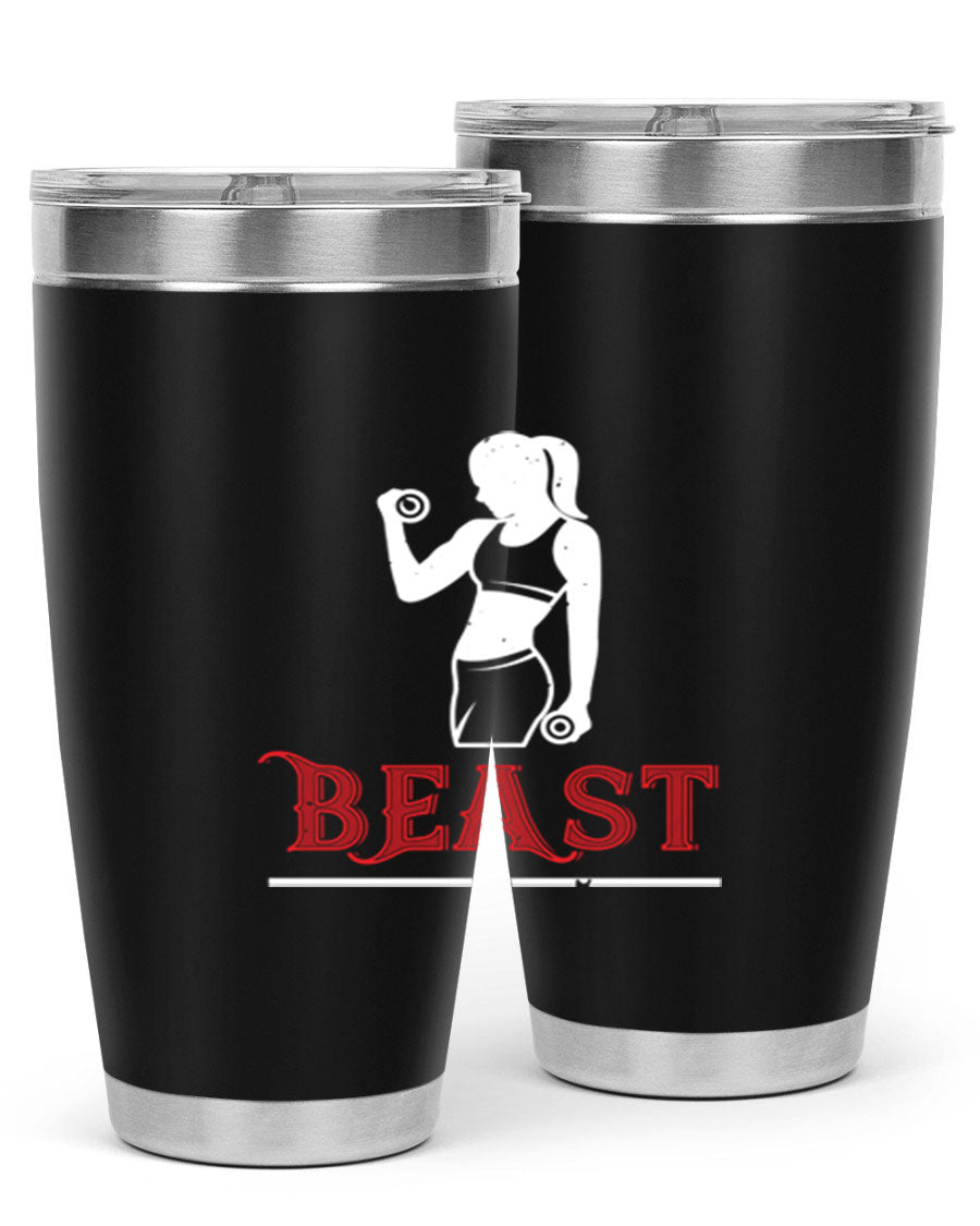 Beast 102# Gym Tumbler in stainless steel, showcasing its double wall vacuum design and drink-thru lid, perfect for hot and cold beverages.
