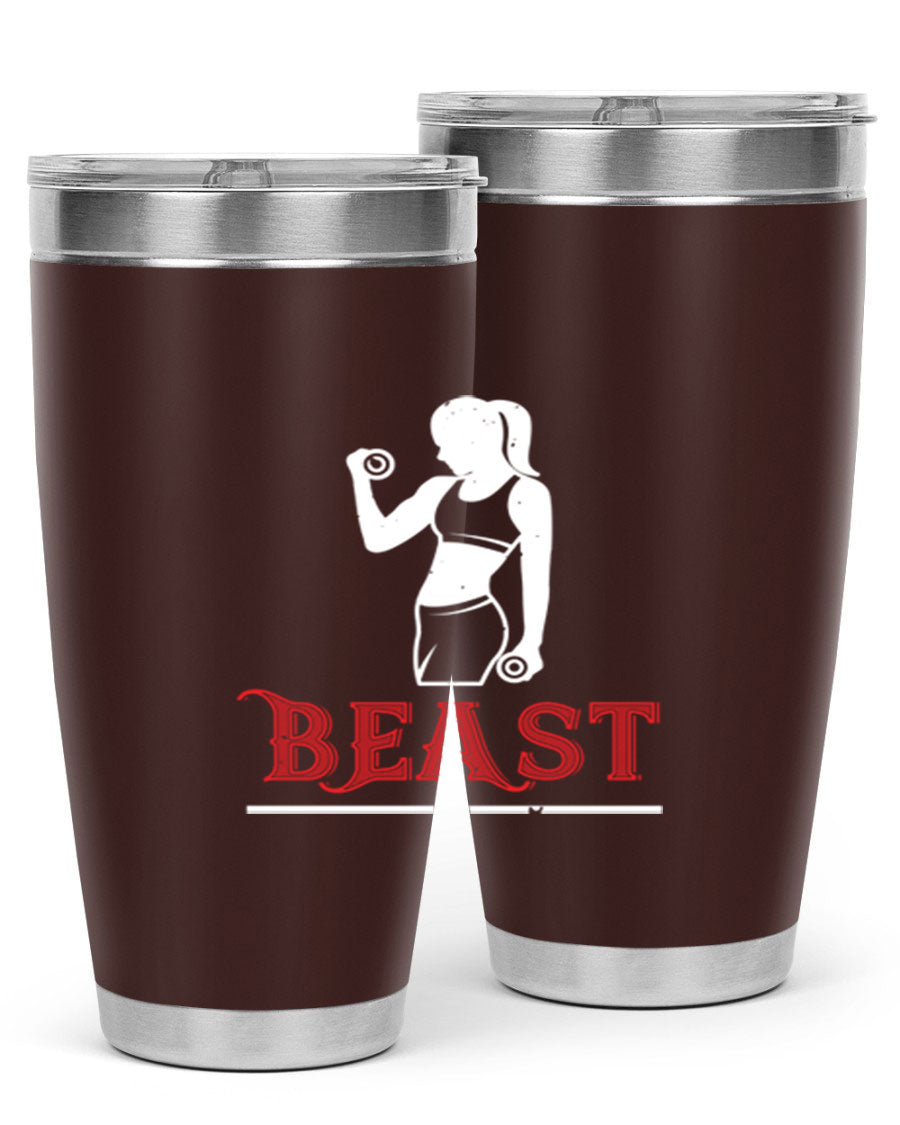 Beast 102# Gym Tumbler in stainless steel, showcasing its double wall vacuum design and drink-thru lid, perfect for hot and cold beverages.