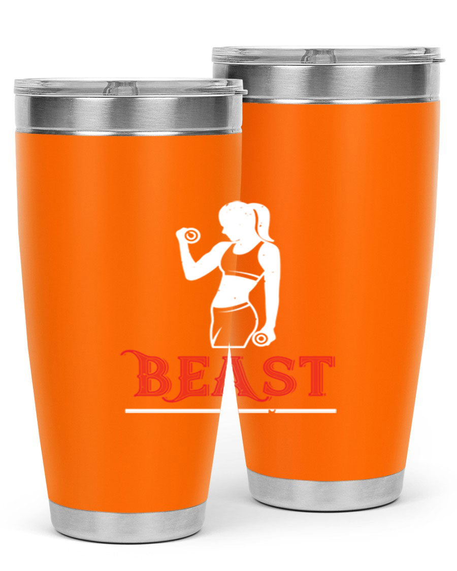 Beast 102# Gym Tumbler in stainless steel, showcasing its double wall vacuum design and drink-thru lid, perfect for hot and cold beverages.