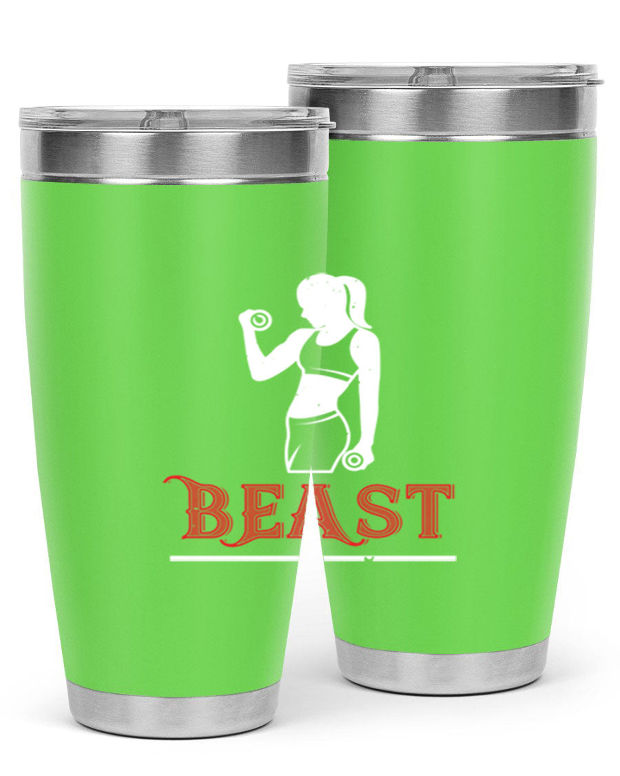 Beast 102# Gym Tumbler in stainless steel, showcasing its double wall vacuum design and drink-thru lid, perfect for hot and cold beverages.