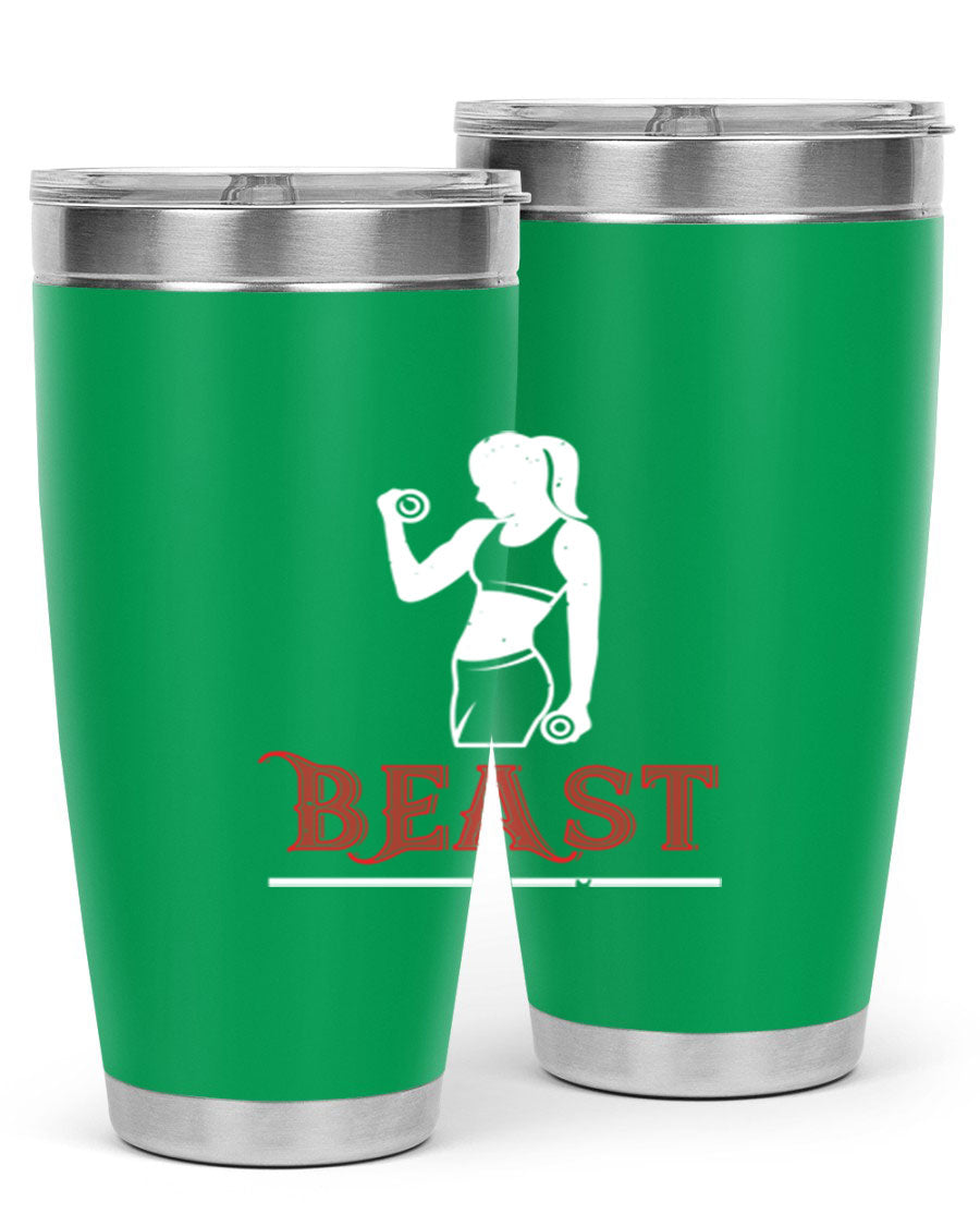 Beast 102# Gym Tumbler in stainless steel, showcasing its double wall vacuum design and drink-thru lid, perfect for hot and cold beverages.