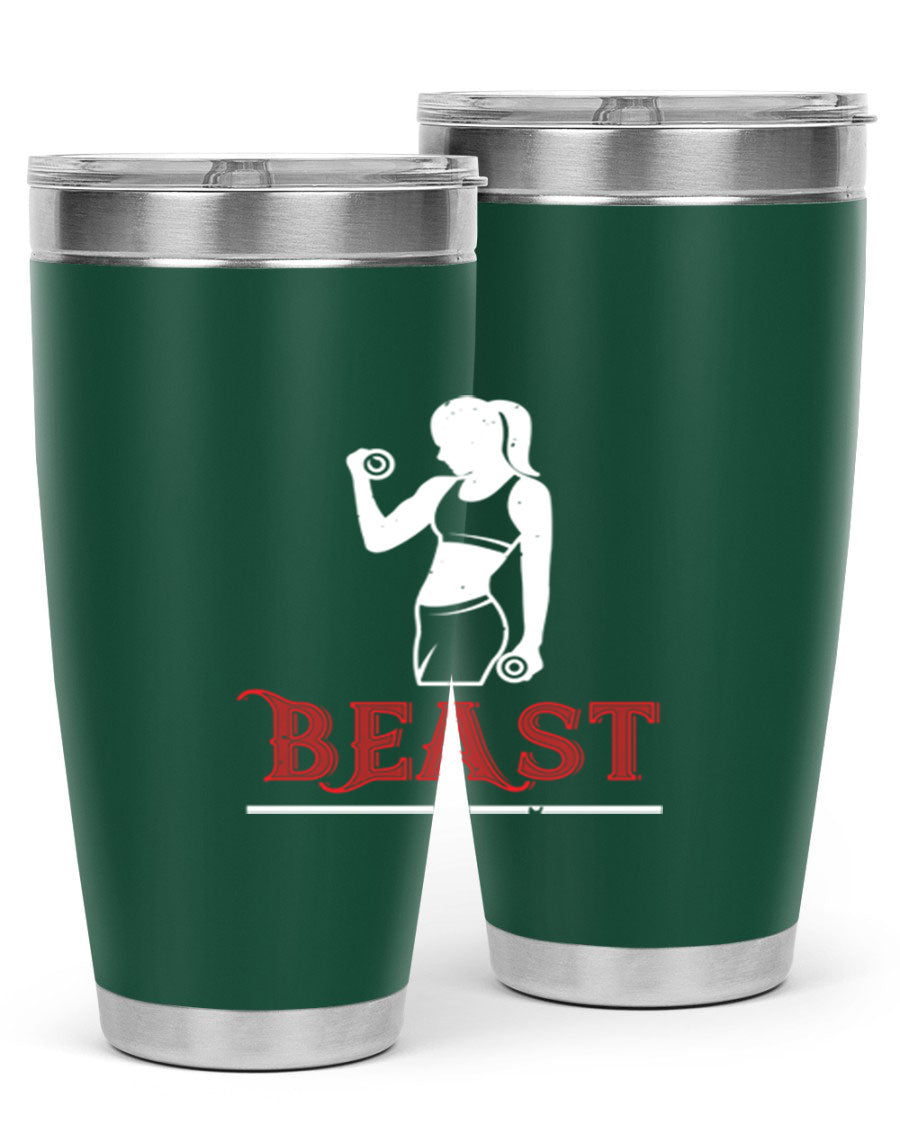 Beast 102# Gym Tumbler in stainless steel, showcasing its double wall vacuum design and drink-thru lid, perfect for hot and cold beverages.