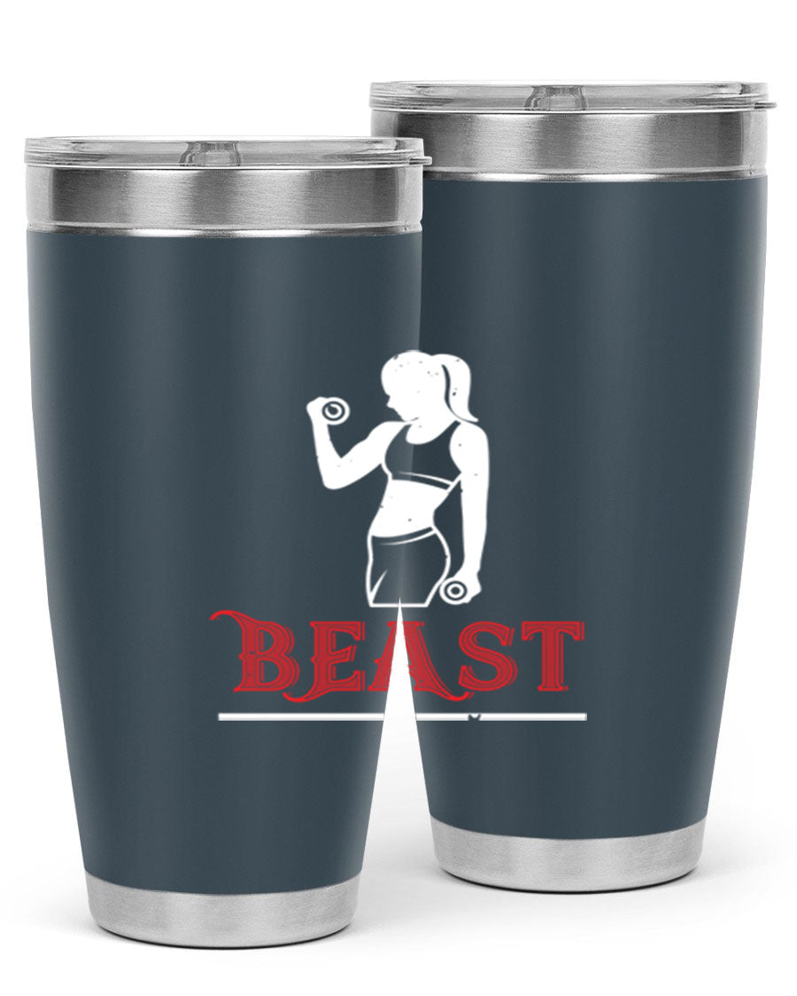 Beast 102# Gym Tumbler in stainless steel, showcasing its double wall vacuum design and drink-thru lid, perfect for hot and cold beverages.