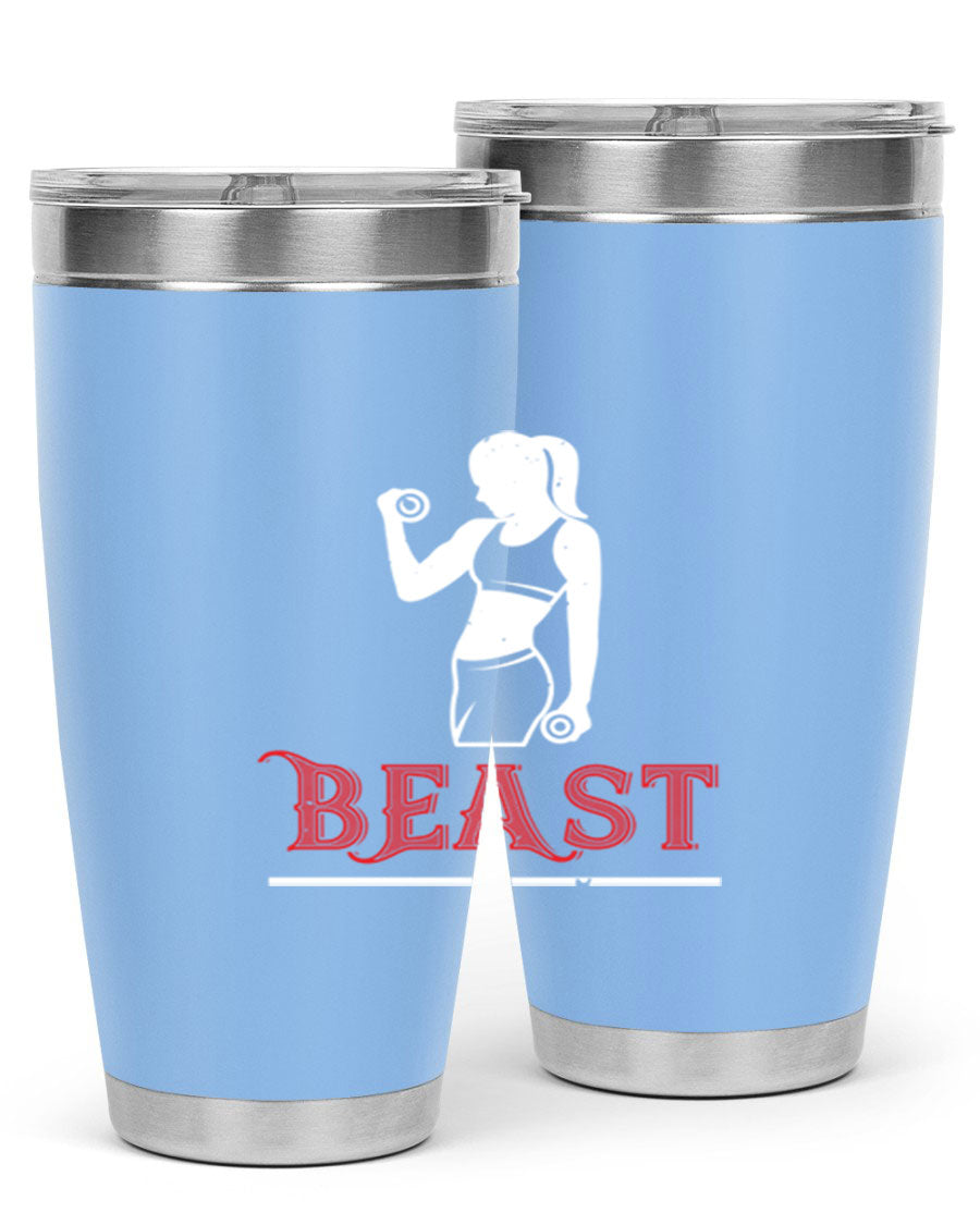 Beast 102# Gym Tumbler in stainless steel, showcasing its double wall vacuum design and drink-thru lid, perfect for hot and cold beverages.