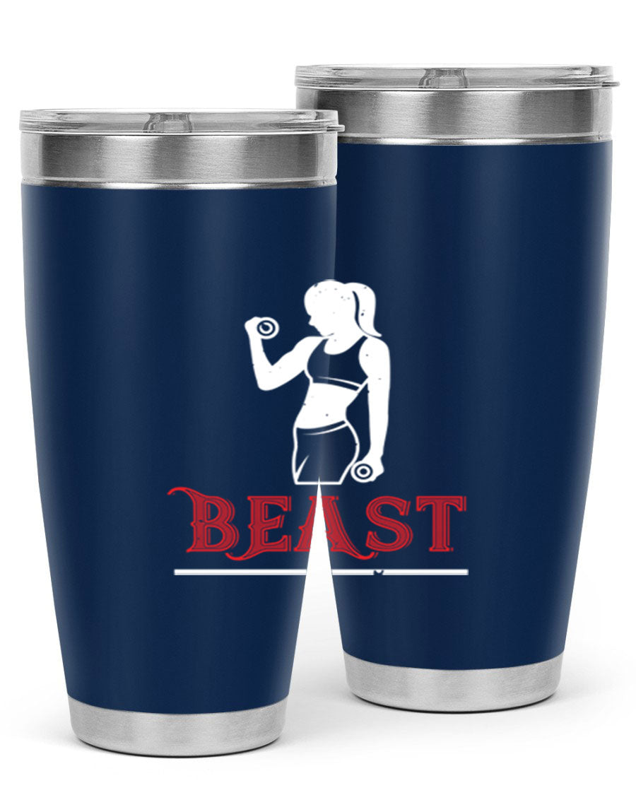 Beast 102# Gym Tumbler in stainless steel, showcasing its double wall vacuum design and drink-thru lid, perfect for hot and cold beverages.