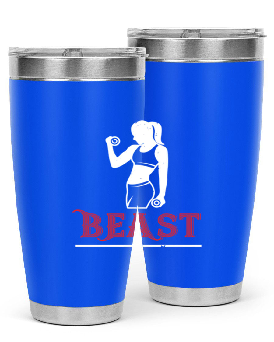 Beast 102# Gym Tumbler in stainless steel, showcasing its double wall vacuum design and drink-thru lid, perfect for hot and cold beverages.