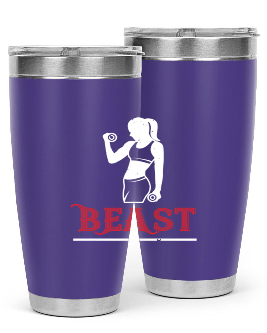 Beast 102# Gym Tumbler in stainless steel, showcasing its double wall vacuum design and drink-thru lid, perfect for hot and cold beverages.