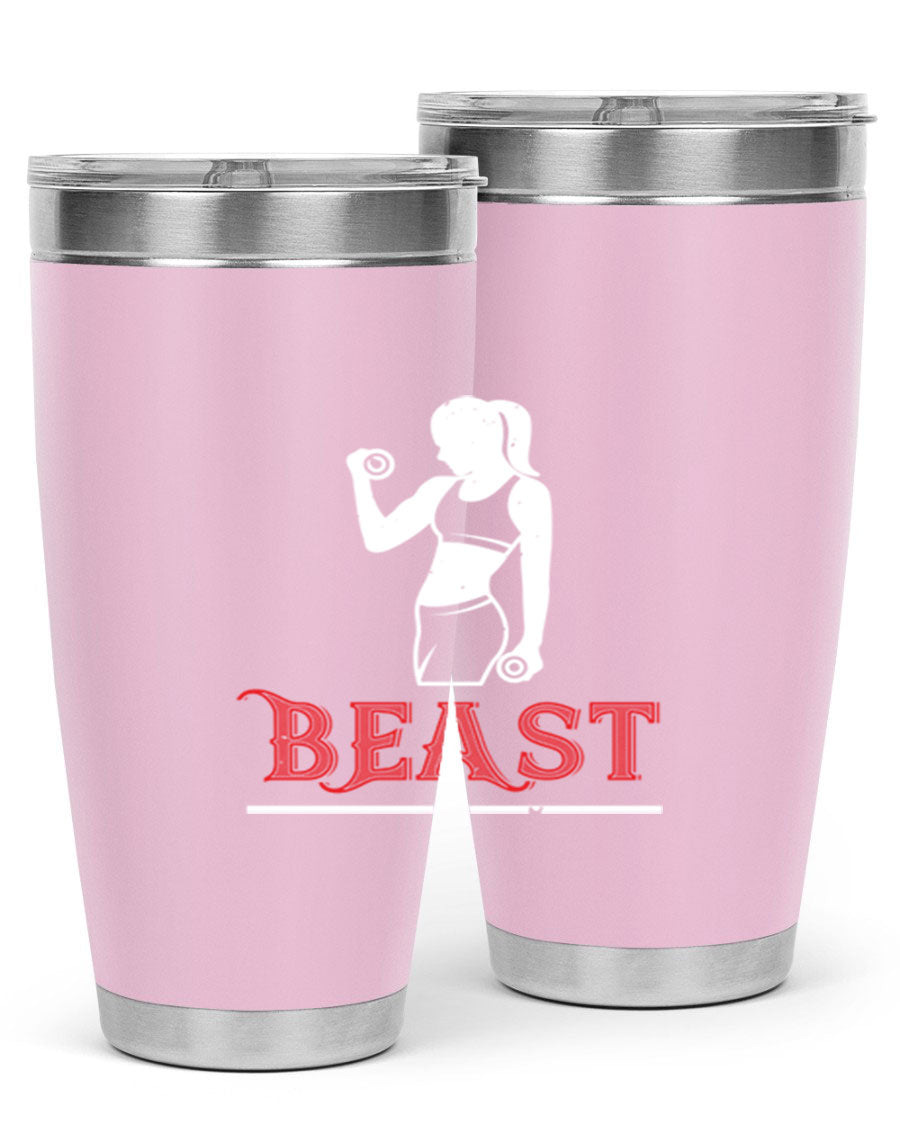 Beast 102# Gym Tumbler in stainless steel, showcasing its double wall vacuum design and drink-thru lid, perfect for hot and cold beverages.