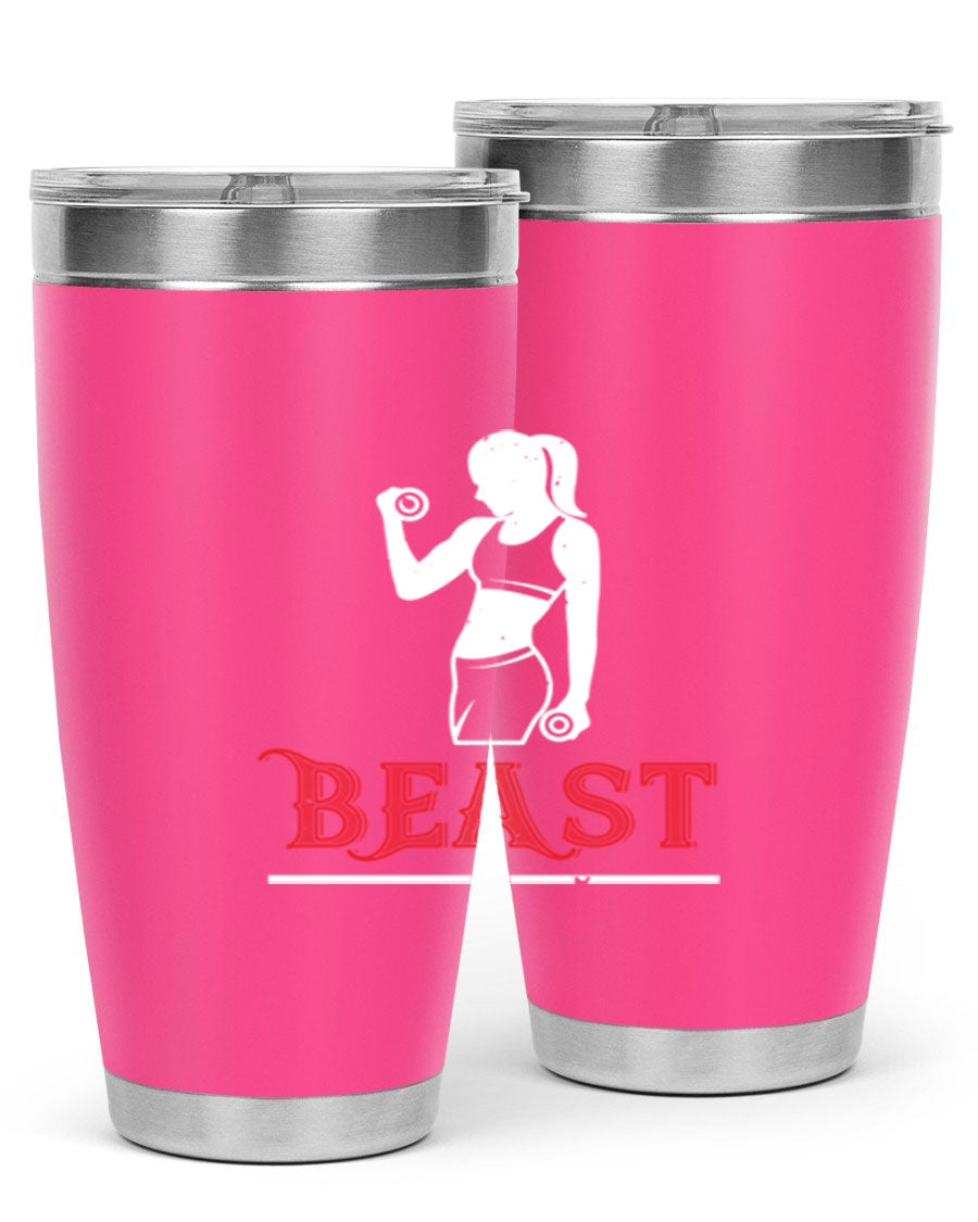 Beast 102# Gym Tumbler in stainless steel, showcasing its double wall vacuum design and drink-thru lid, perfect for hot and cold beverages.