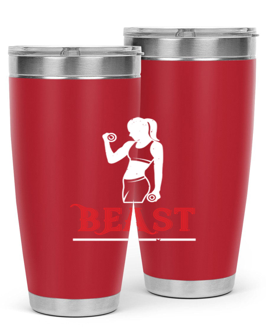 Beast 102# Gym Tumbler in stainless steel, showcasing its double wall vacuum design and drink-thru lid, perfect for hot and cold beverages.