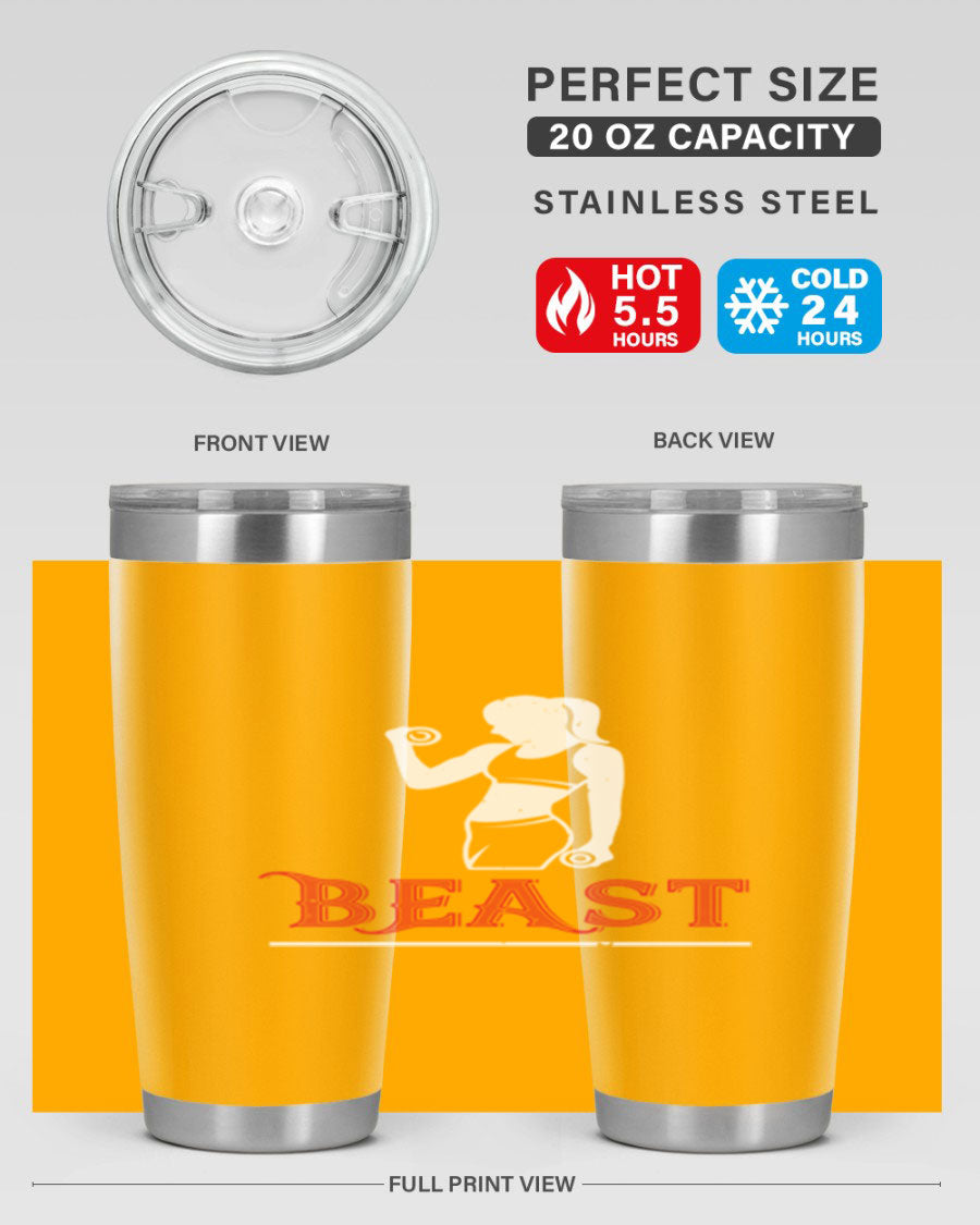 Beast 102# Gym Tumbler in stainless steel, showcasing its double wall vacuum design and drink-thru lid, perfect for hot and cold beverages.