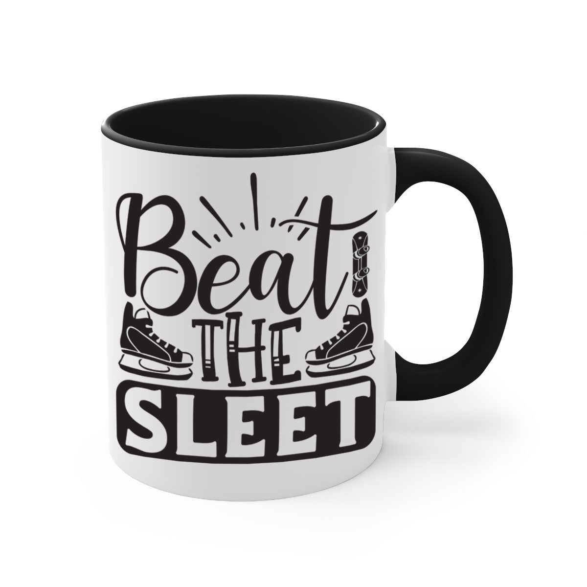Beat the sleet 24# Mug featuring a glossy finish, colored handle, and interior, available in multiple colors and sizes.