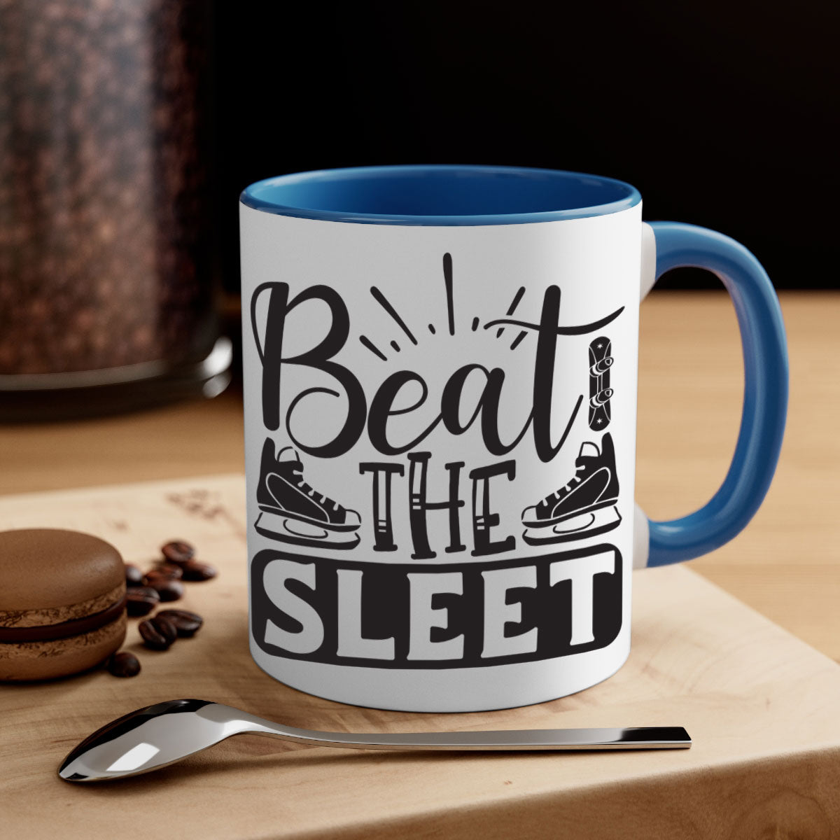 Beat the sleet 24# Mug featuring a glossy finish, colored handle, and interior, available in multiple colors and sizes.