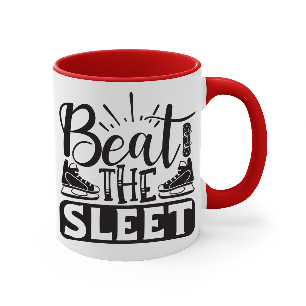 Beat the sleet 24# Mug featuring a glossy finish, colored handle, and interior, available in multiple colors and sizes.
