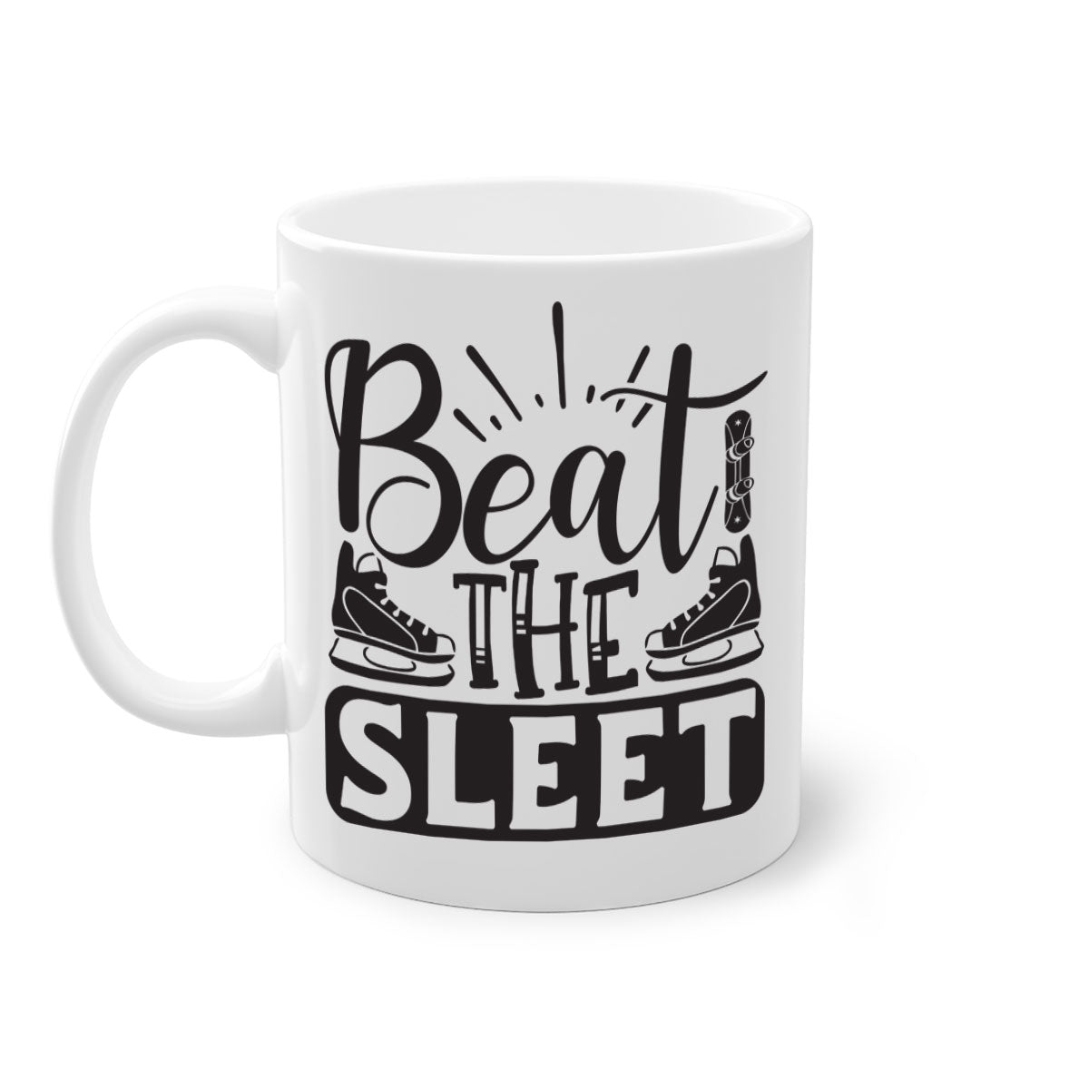 Beat the sleet 24# Mug featuring a glossy finish, colored handle, and interior, available in multiple colors and sizes.