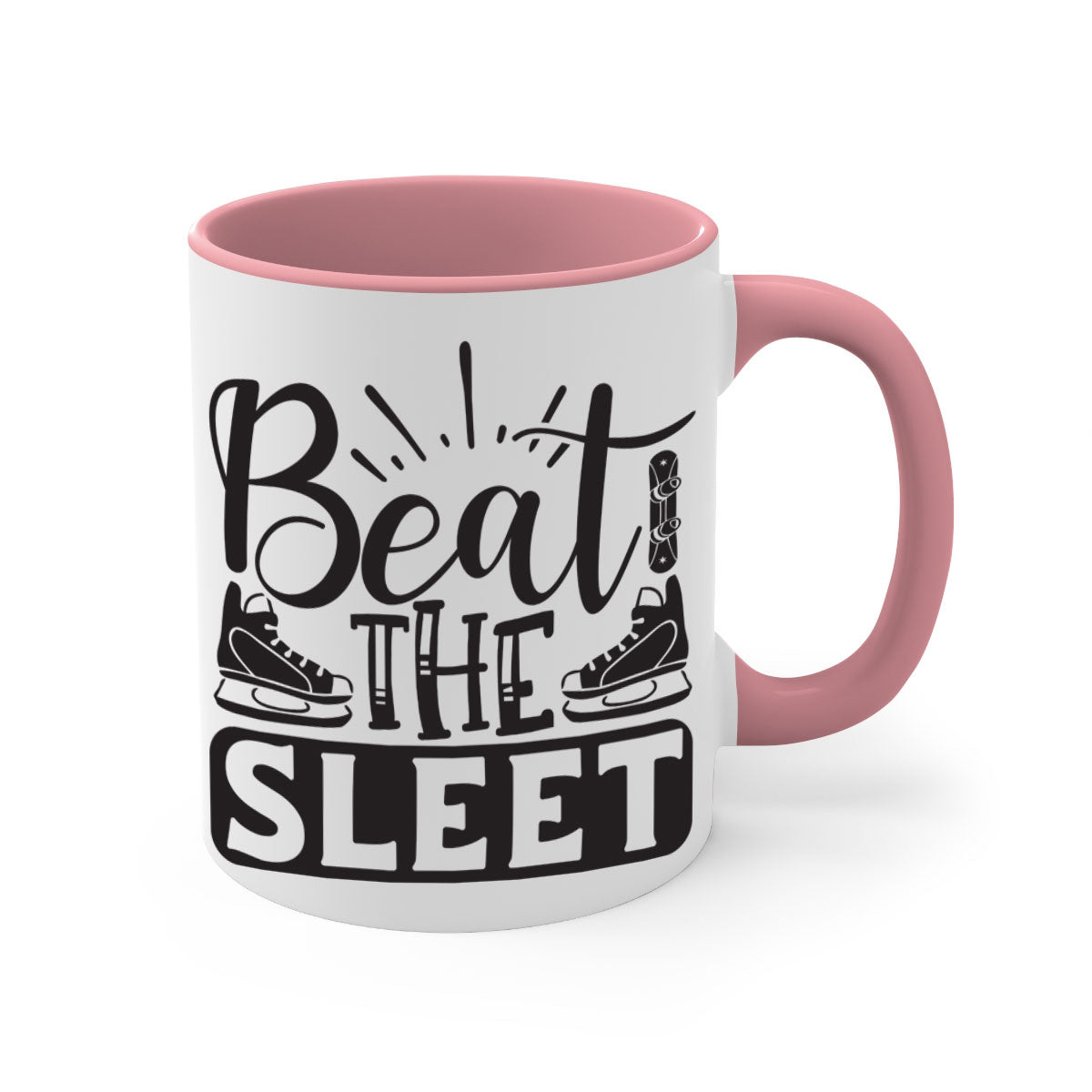 Beat the sleet 24# Mug featuring a glossy finish, colored handle, and interior, available in multiple colors and sizes.
