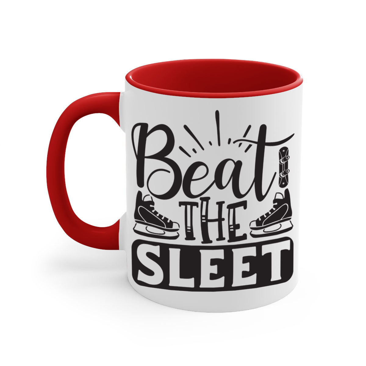 Beat the sleet 24# Mug featuring a glossy finish, colored handle, and interior, available in multiple colors and sizes.