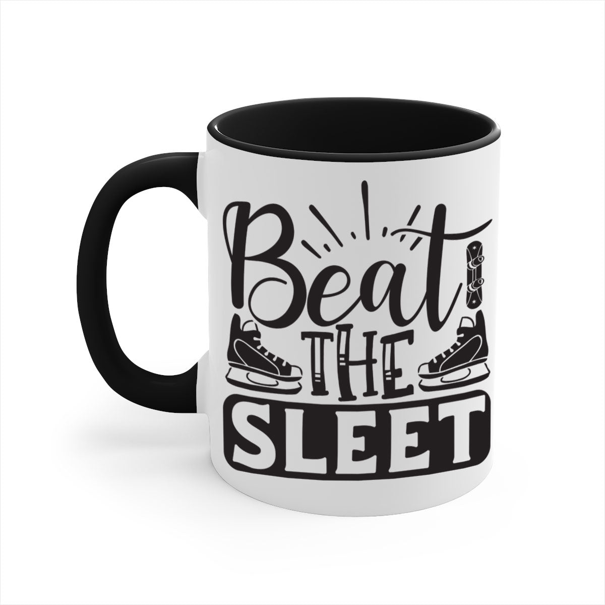 Beat the sleet 24# Mug featuring a glossy finish, colored handle, and interior, available in multiple colors and sizes.