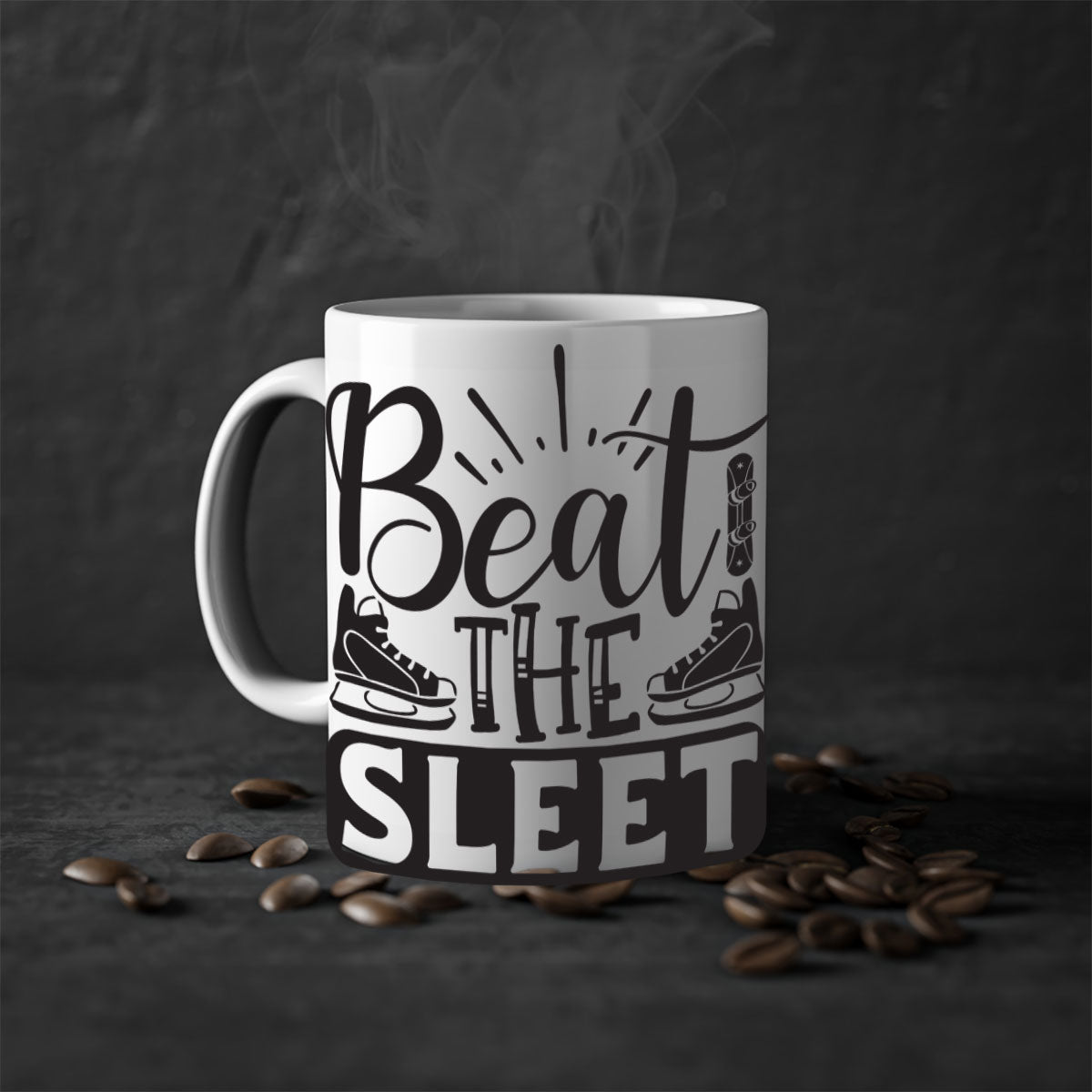 Beat the sleet 24# Mug featuring a glossy finish, colored handle, and interior, available in multiple colors and sizes.
