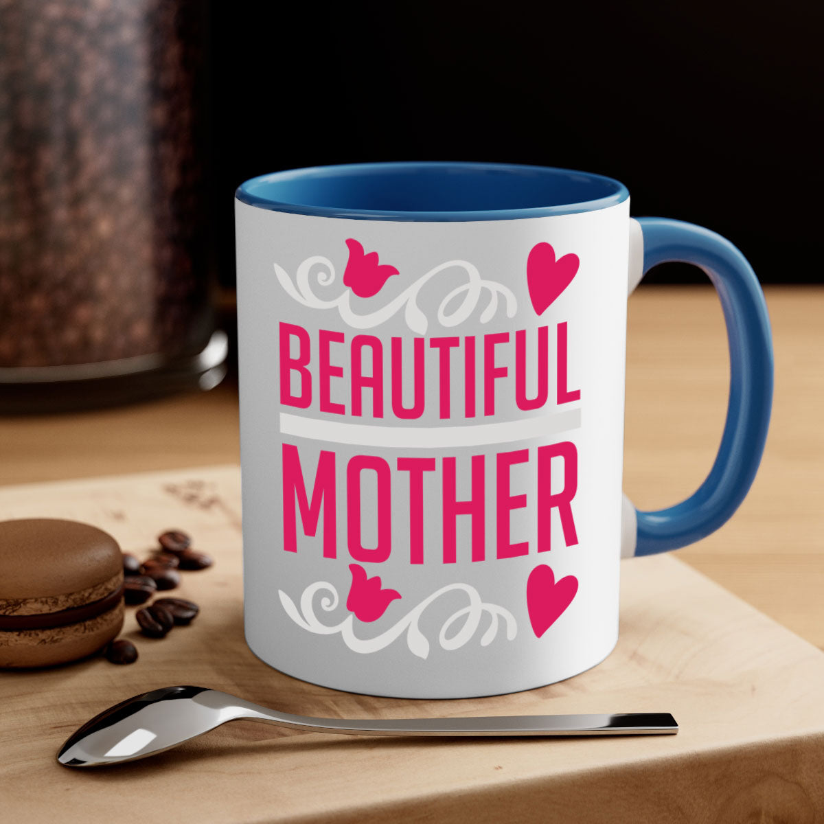 Beautiful 213# Mom Mug with a glossy finish and colored handle, available in multiple colors and sizes.