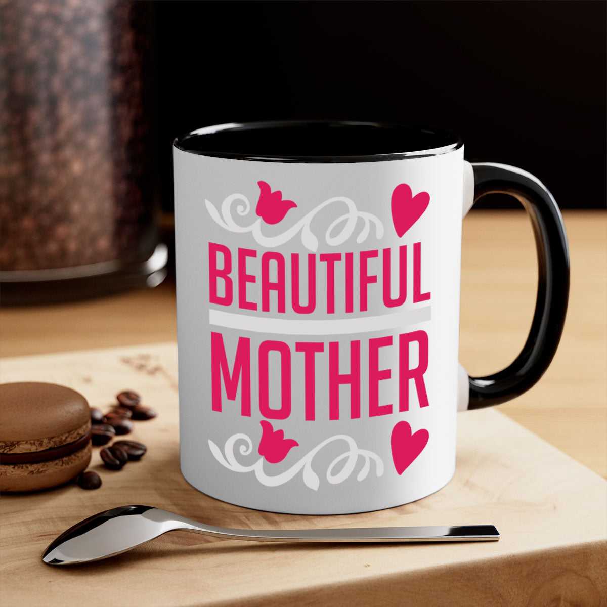 Beautiful 213# Mom Mug with a glossy finish and colored handle, available in multiple colors and sizes.
