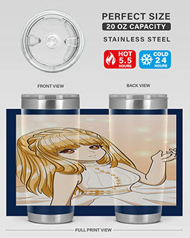 Beautiful and happy princess tumbler with long yellow hair design, showcasing a vibrant and cheerful anime character.