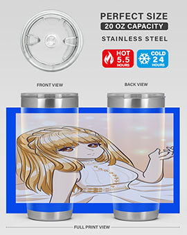 Beautiful and happy princess tumbler with long yellow hair design, showcasing a vibrant and cheerful anime character.