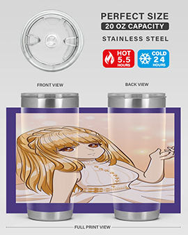 Beautiful and happy princess tumbler with long yellow hair design, showcasing a vibrant and cheerful anime character.