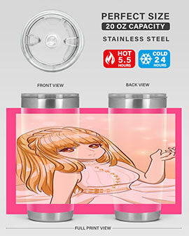 Beautiful and happy princess tumbler with long yellow hair design, showcasing a vibrant and cheerful anime character.