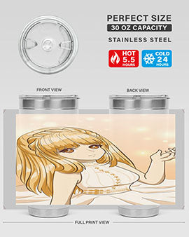 Beautiful and happy princess tumbler with long yellow hair design, showcasing a vibrant and cheerful anime character.