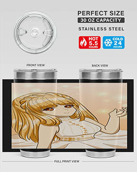 Beautiful and happy princess tumbler with long yellow hair design, showcasing a vibrant and cheerful anime character.