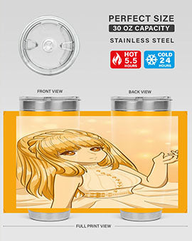 Beautiful and happy princess tumbler with long yellow hair design, showcasing a vibrant and cheerful anime character.