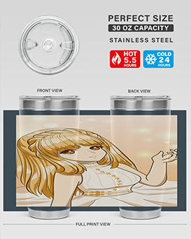 Beautiful and happy princess tumbler with long yellow hair design, showcasing a vibrant and cheerful anime character.