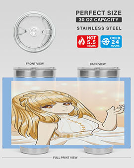 Beautiful and happy princess tumbler with long yellow hair design, showcasing a vibrant and cheerful anime character.