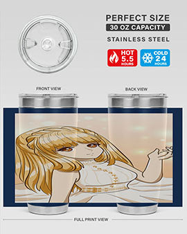 Beautiful and happy princess tumbler with long yellow hair design, showcasing a vibrant and cheerful anime character.