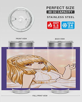 Beautiful and happy princess tumbler with long yellow hair design, showcasing a vibrant and cheerful anime character.