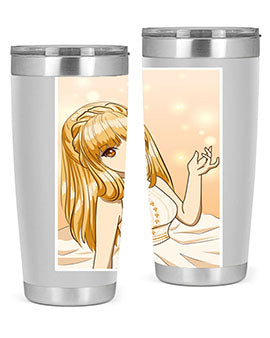 Beautiful and happy princess tumbler with long yellow hair design, showcasing a vibrant and cheerful anime character.