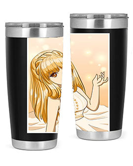 Beautiful and happy princess tumbler with long yellow hair design, showcasing a vibrant and cheerful anime character.