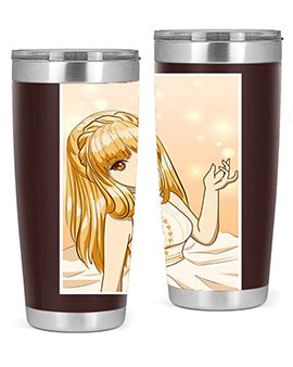 Beautiful and happy princess tumbler with long yellow hair design, showcasing a vibrant and cheerful anime character.